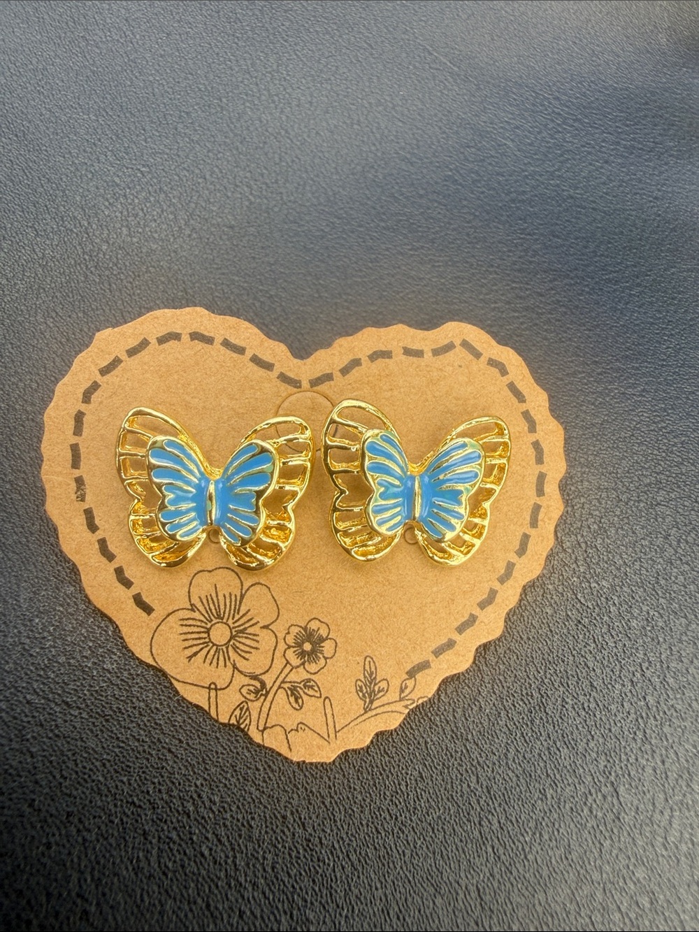 18kGold filled hypoallergenic blue Butterfly Stud Earrings - Women Accessories